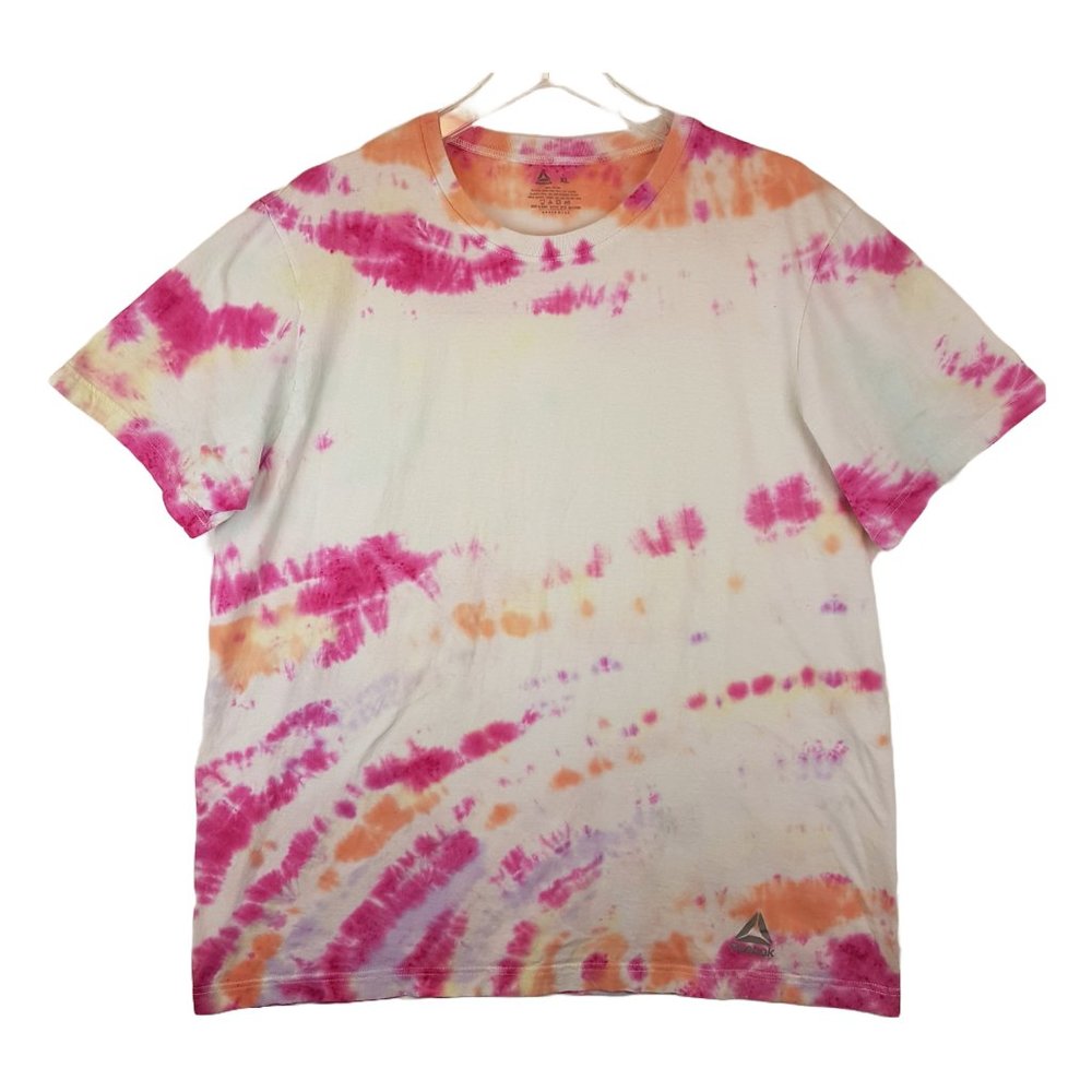 Reebok Tee Shirt Extra Large US XL Tie-Dye T Shirt White Pink Orange Yellow Blue